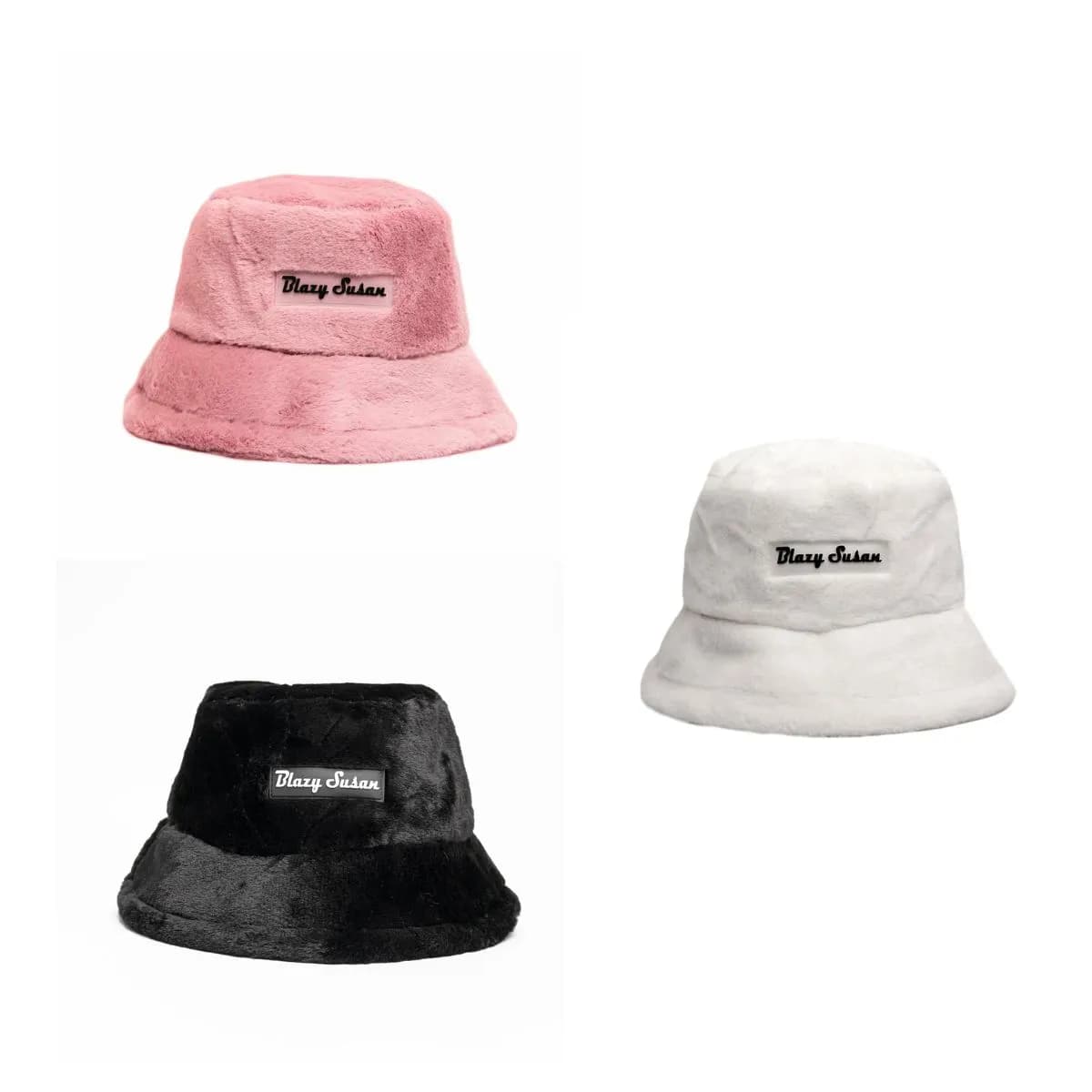 Blazy Susan Fuzzy Bucket Hat - Pink - Black - White - Festival Hat