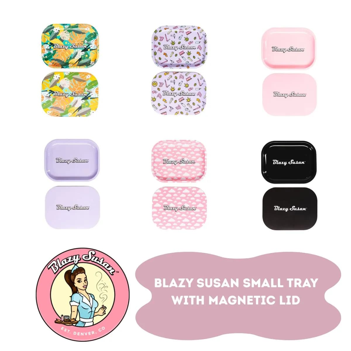 Blazy Susan Rolling Tray With Magnetic Lid - Small - 6 Designs