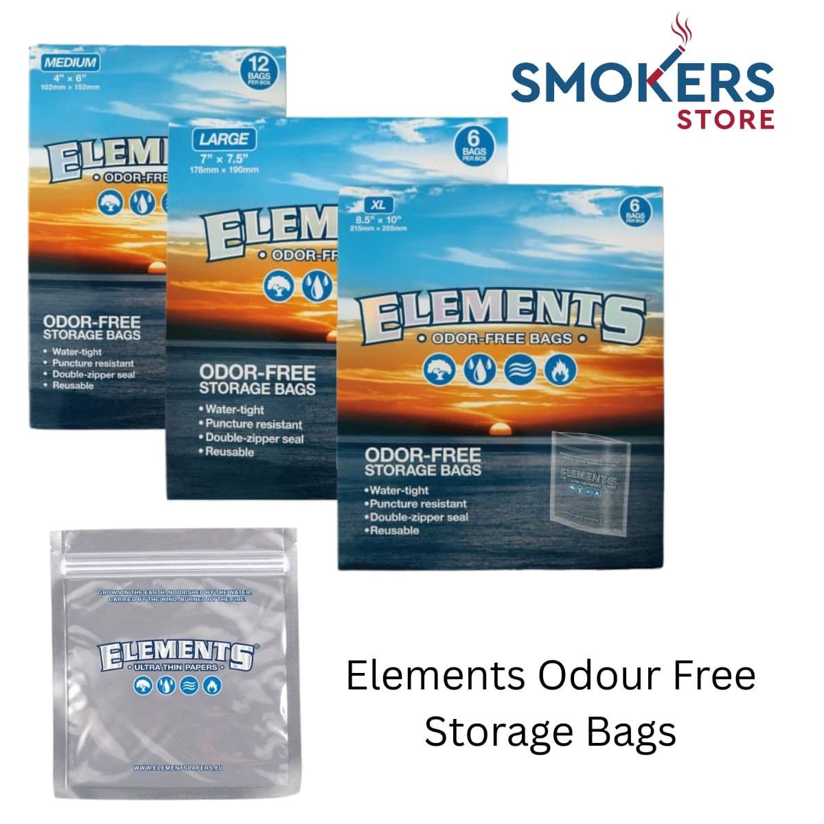 Elements Odour Free Storage Bags - 3 Sizes - Qty 6 or 12