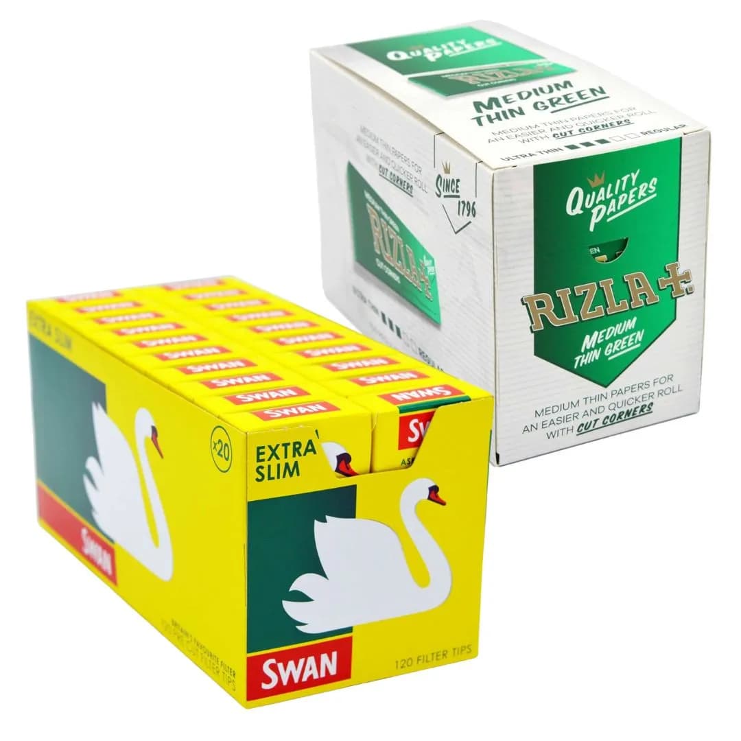 Full Box Of Rizla Green and Full Box Of Swan Extra Slim