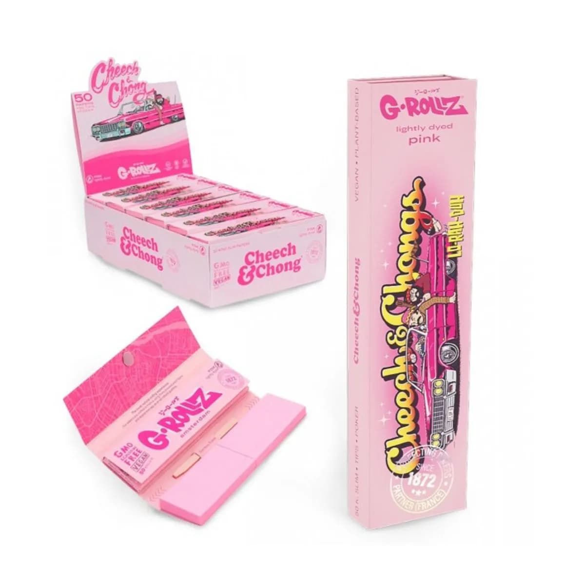 G-Rollz Cheech & Chong™ “Lowrider” Pink King Size Slim Papers + Tips