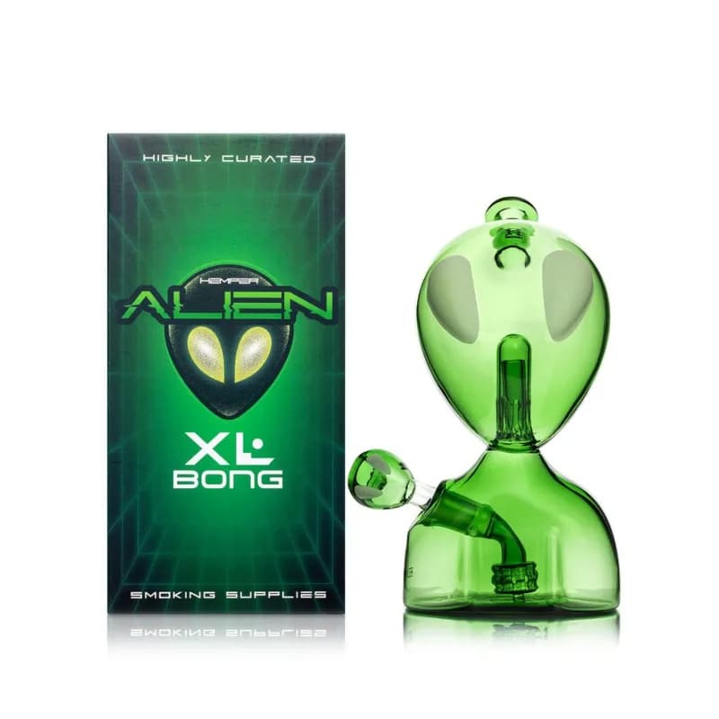 Hemper Alien Head XL Glass Green Large Bong 9.1"