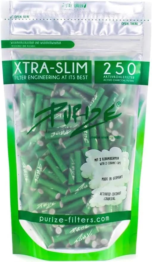 Purize 250 Carbon Activated Extra Slim Filter Tips Roach - Green