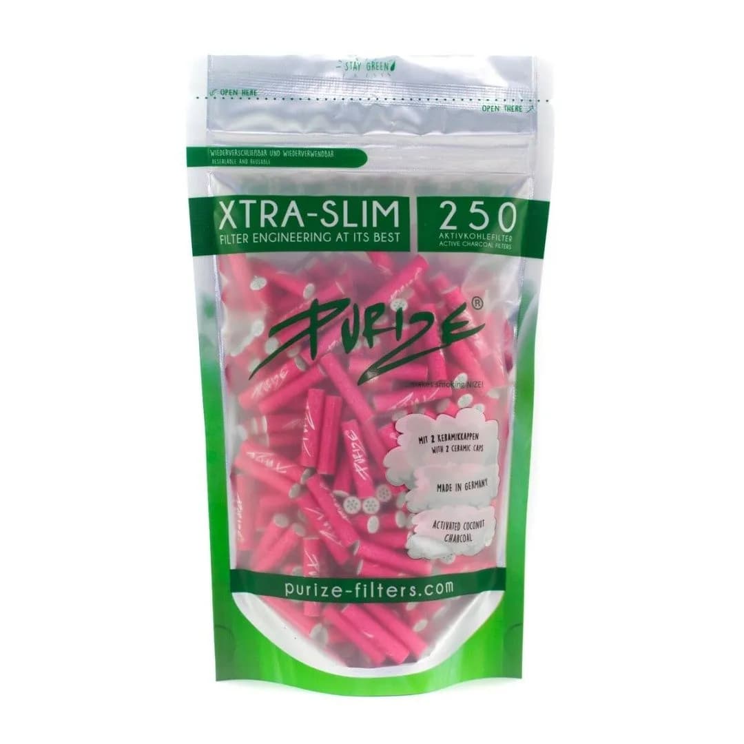 Purize 250 Carbon Activated Extra Slim Filter Tips Roach - Red