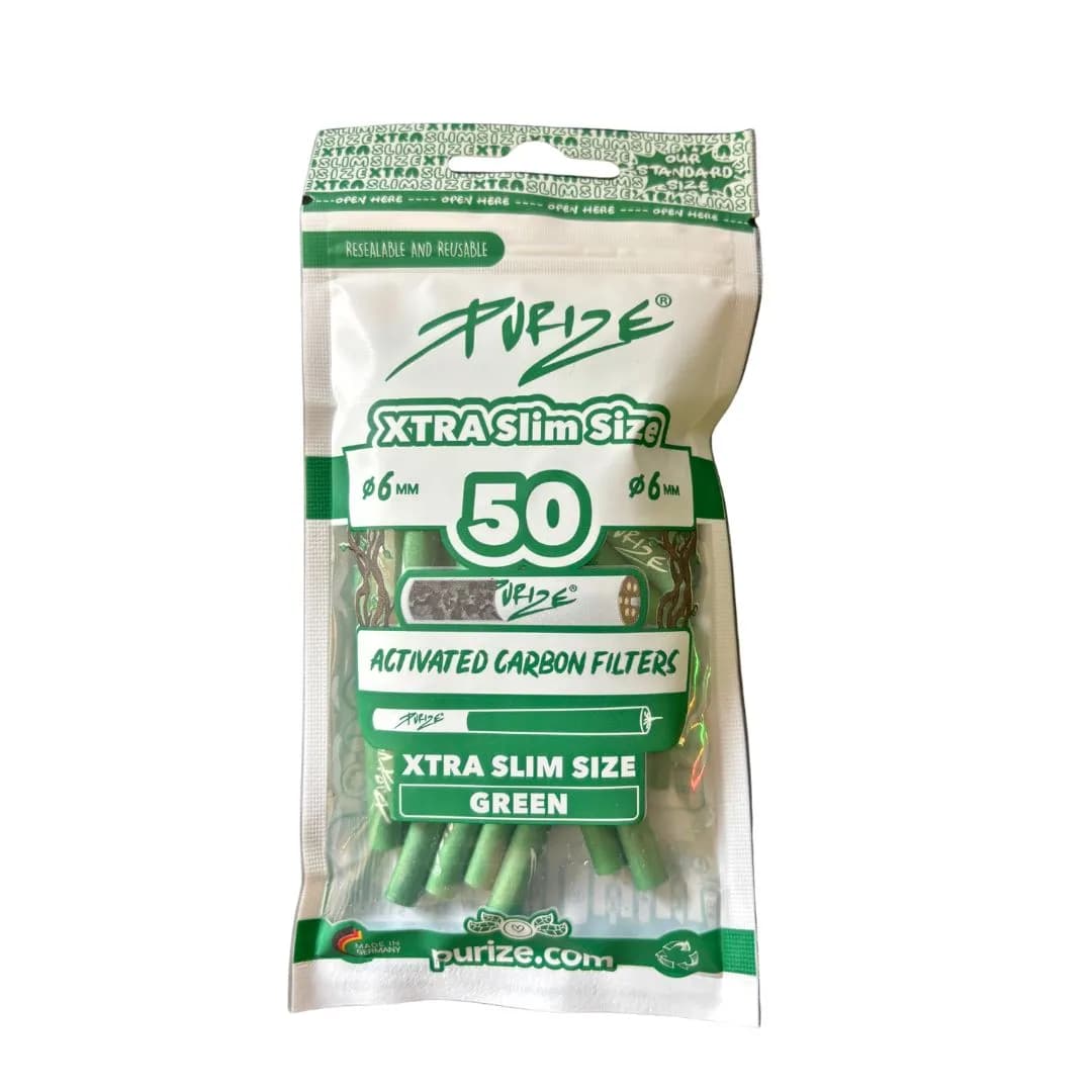 Purize 50 Carbon Activated Extra Slim Filter Tips Roach - Green