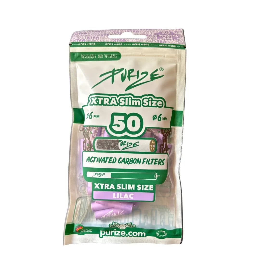 Purize 50 Carbon Activated Extra Slim Filter Tips Roach - Lilac