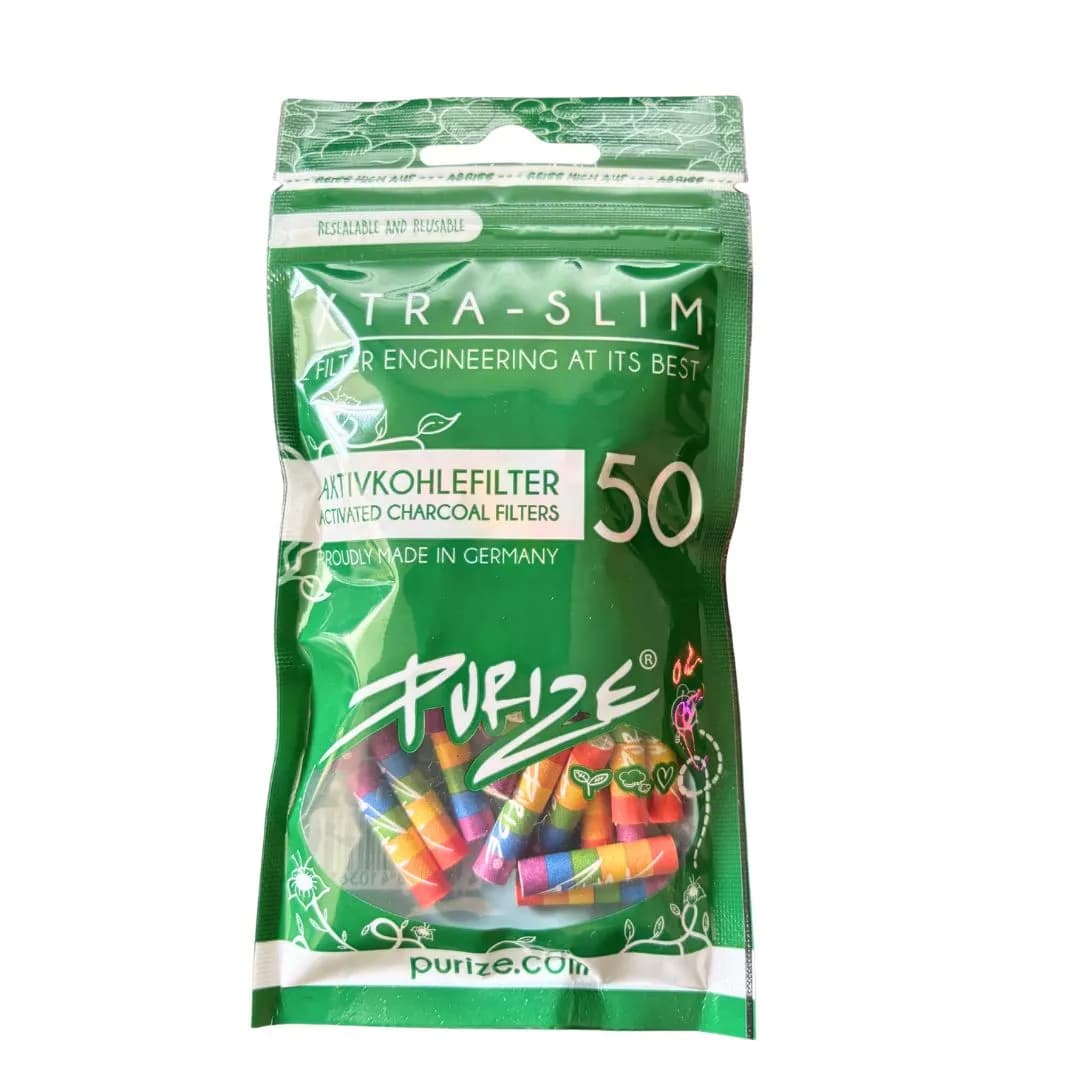 Purize 50 Carbon Activated Extra Slim Filter Tips Roach - Rainbow