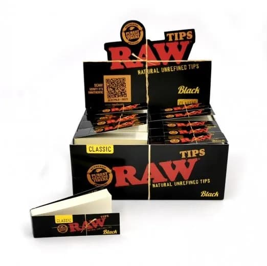 Raw Black Classic Standard Rolling Tips - Full Sealed Box of 50 Booklets