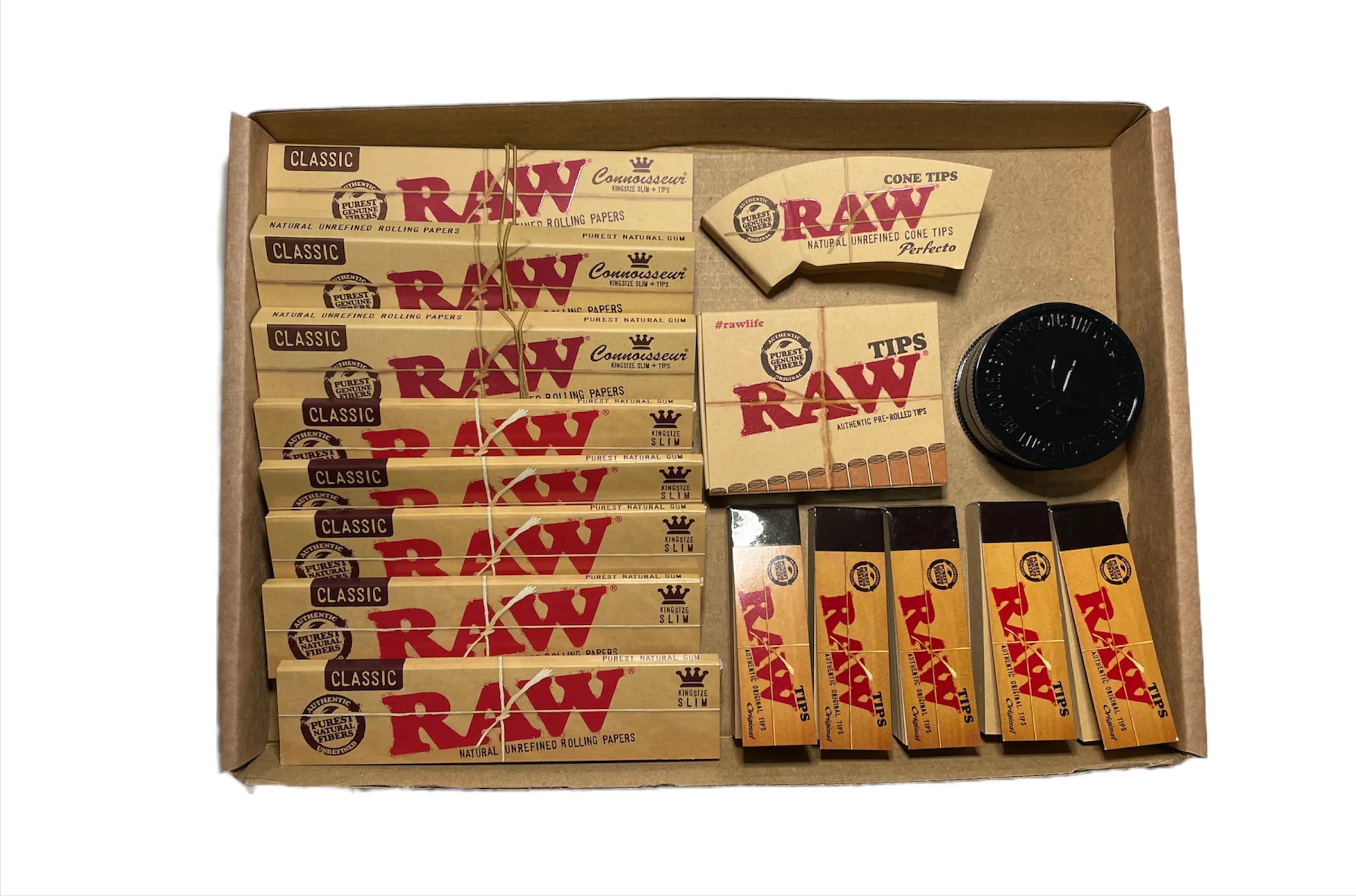 Raw Classic Smokers Kit - King Size Papers - Tips - Grinder - Genuine Raw Items