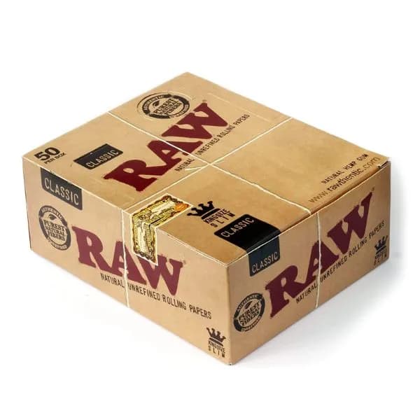 RAW Kingsize Classic Slim Rolling Papers - Full Sealed Box 50 Booklets