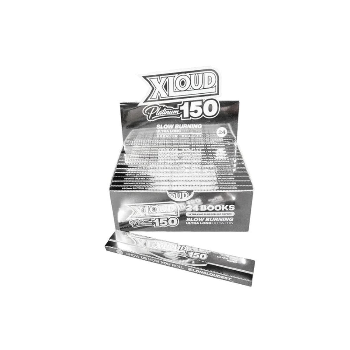 XLOUD Platinum 150mm Ultra King Size Rolling Papers – Slow Burning, Ultra Thin | 32 Papers + 32 Roaches