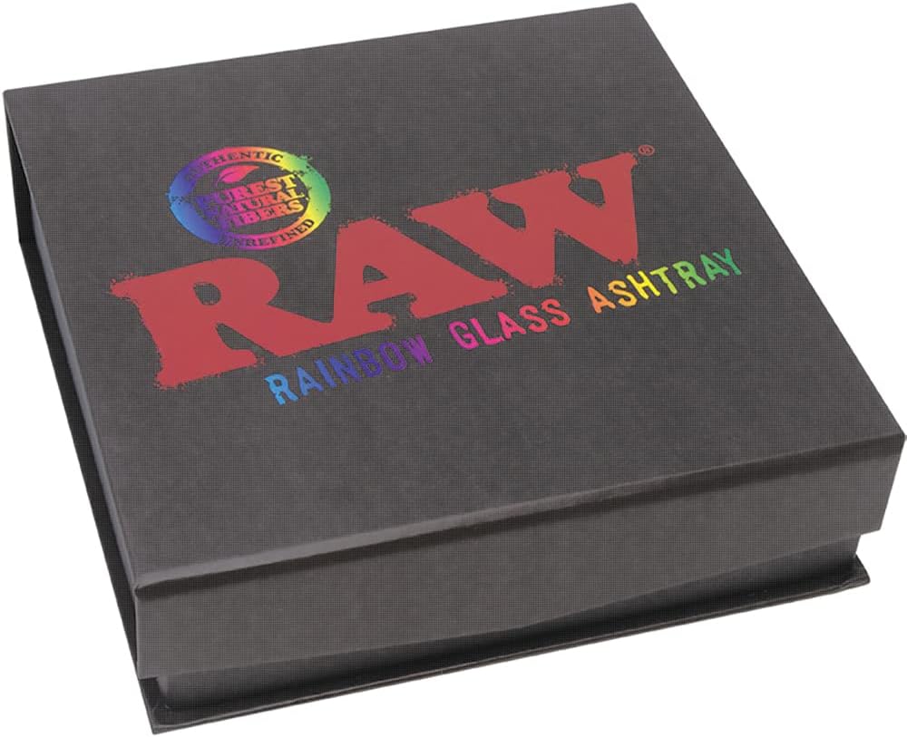 raw rainbow glass ashtray in presentation box