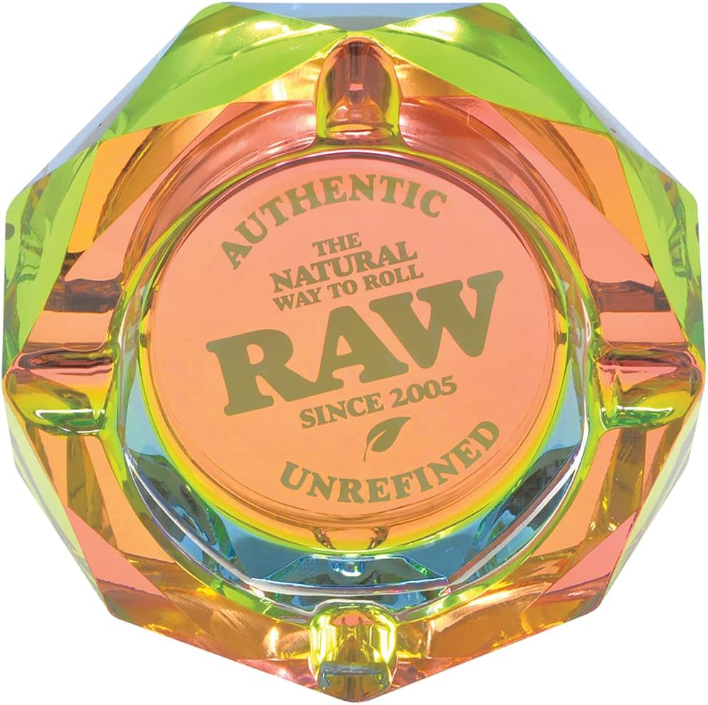 raw rainbow glass ashtray in presentation box
