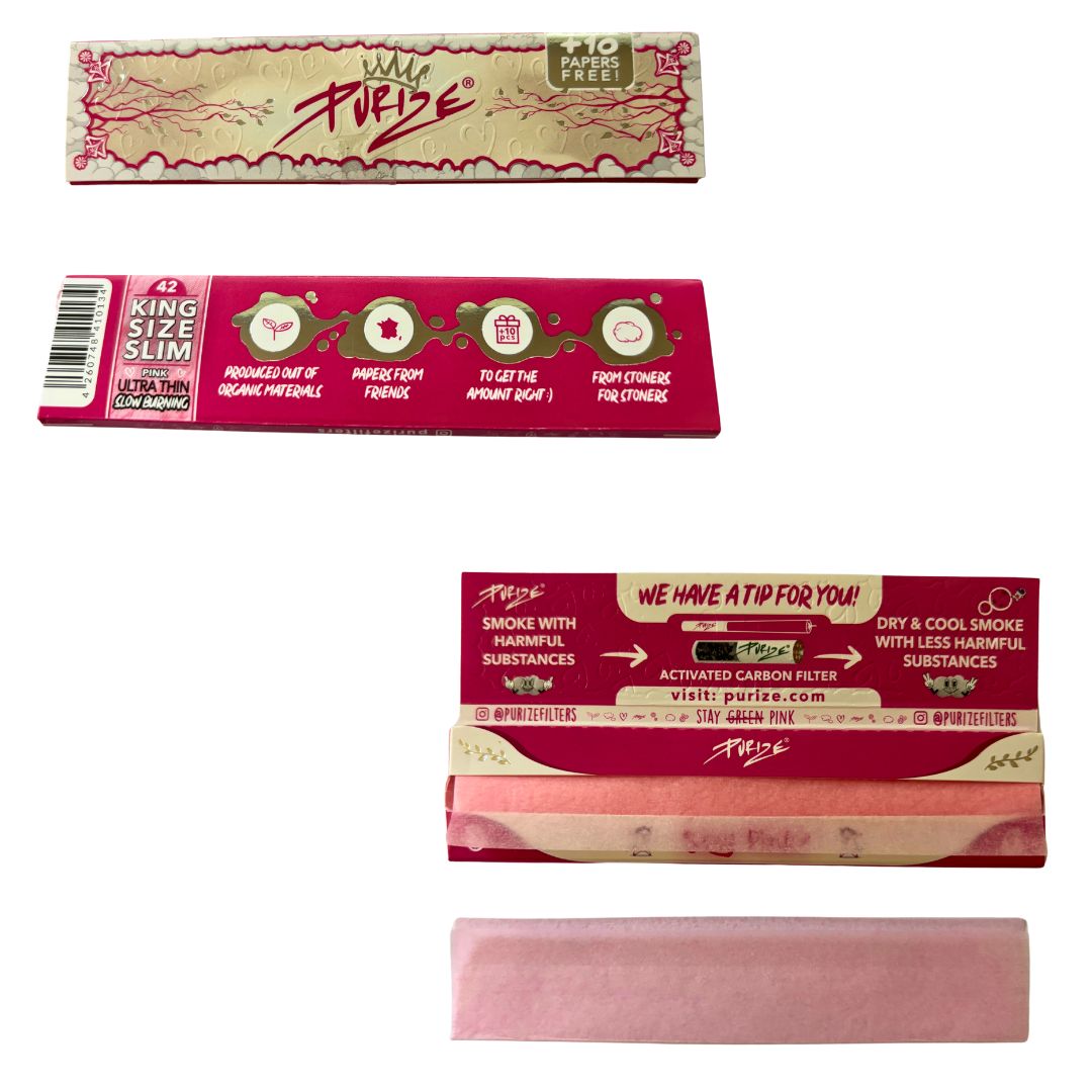 10 purize pink carbon xtra slim filters + 1 pink rolling paper booklet