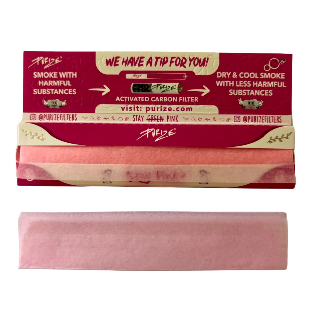 10 purize pink carbon xtra slim filters + 1 pink rolling paper booklet