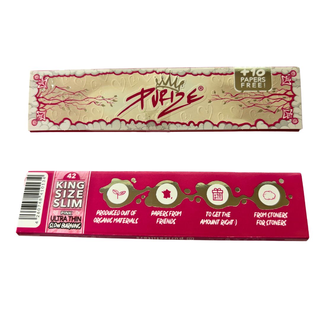 10 purize pink carbon xtra slim filters + 1 pink rolling paper booklet