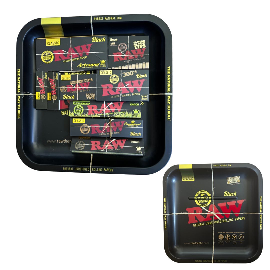 raw black large square rolling tray gift set 9 raw black items