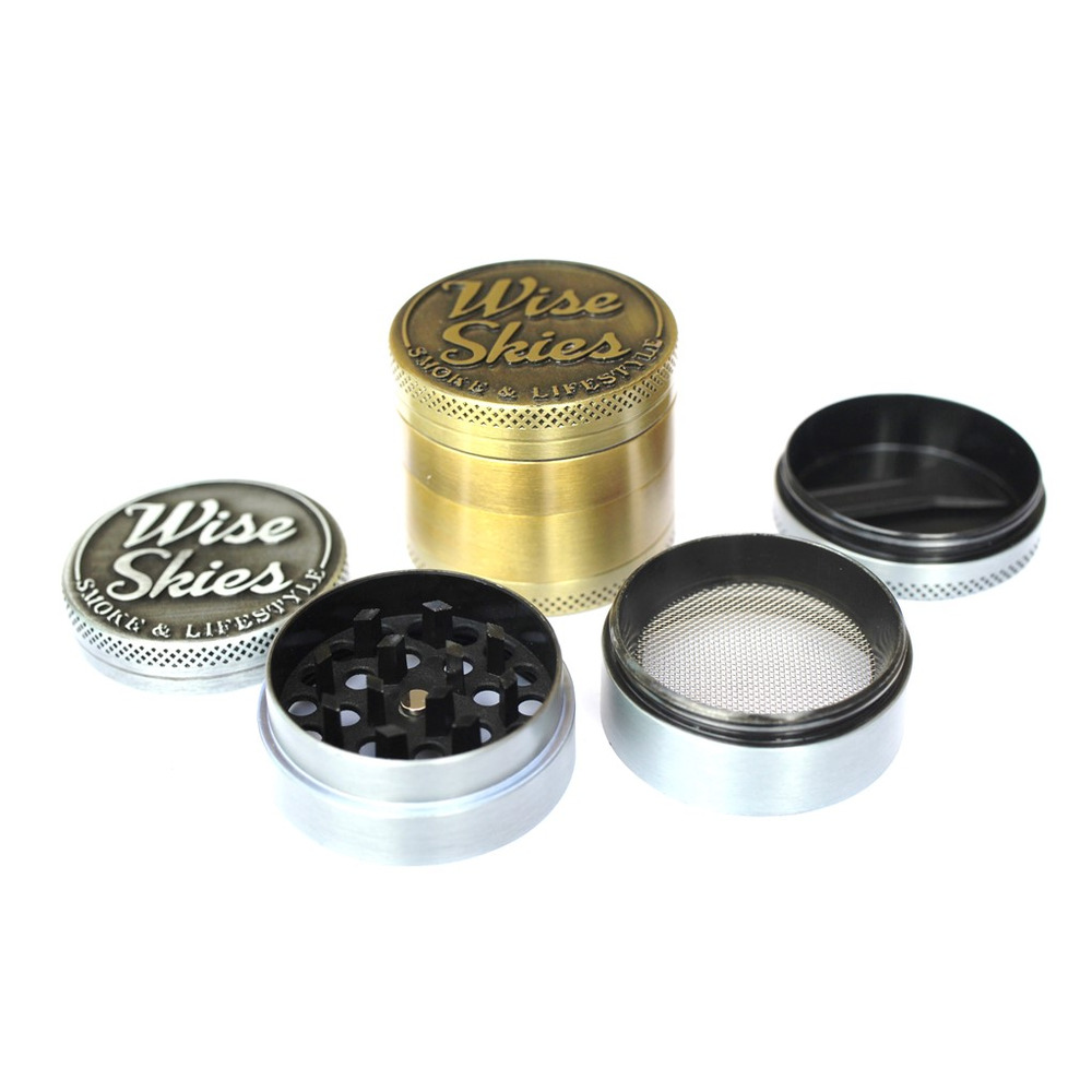 wise skies 4 part mini metal grinder gold or silver