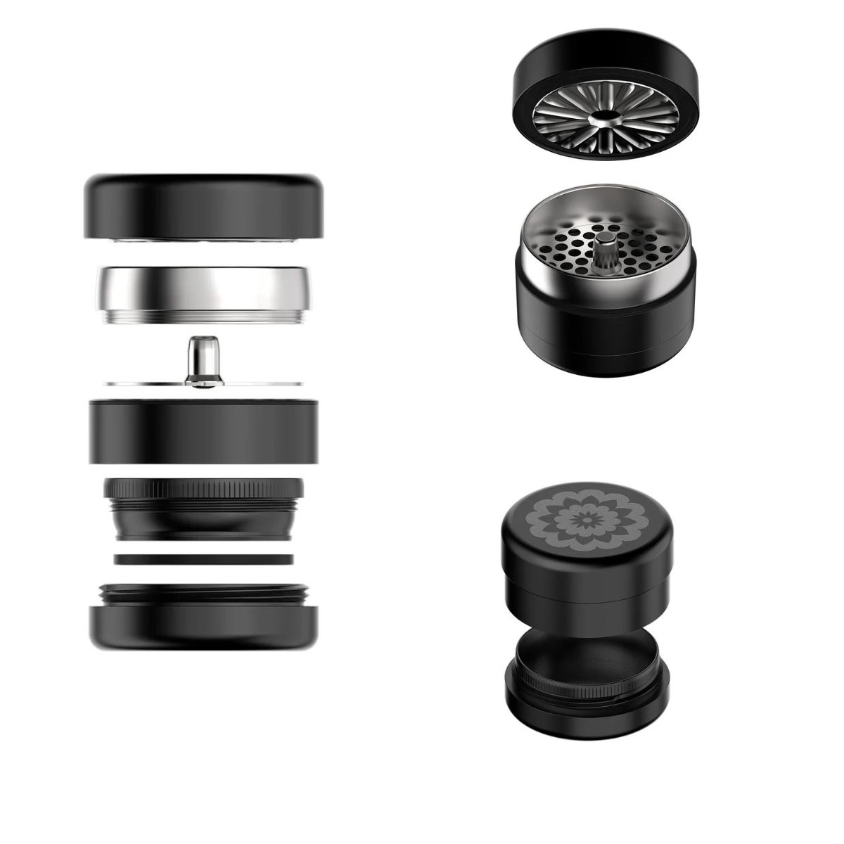 Flower-Mill-Next-Gen-Premium-2.5-Stainless-Steel-Grinder-Black-Hero-Shot