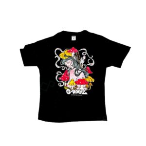 G-Rollz Mushroom Lady Black T-Shirt front view with vibrant graphic.