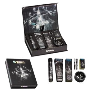 G-Rollz Dark Matter Gift Box XS containing cones, papers, filters, and grinder.