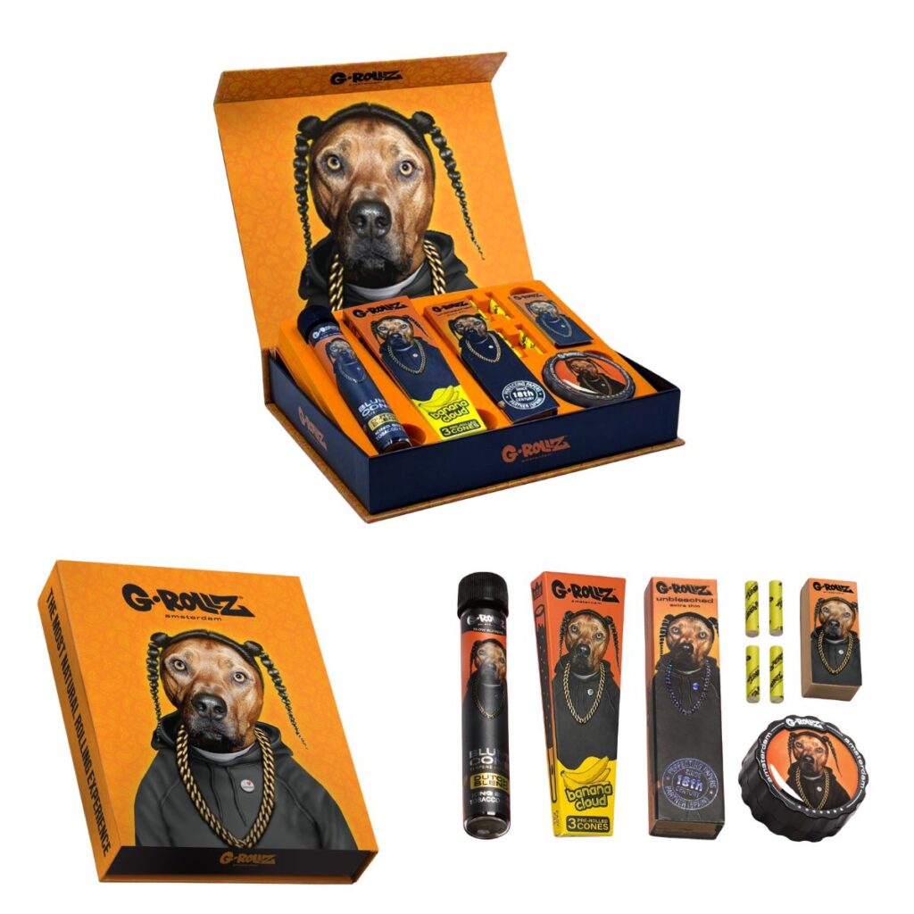 G-Rollz Rap Gift Box XS containing rolling tray, papers, and tips.