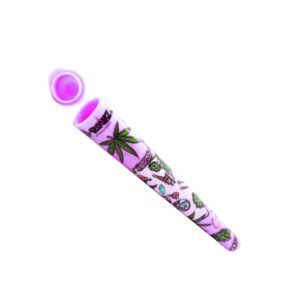 Smell-proof and waterproof purple pre-roll holder with airtight screw-top lid.