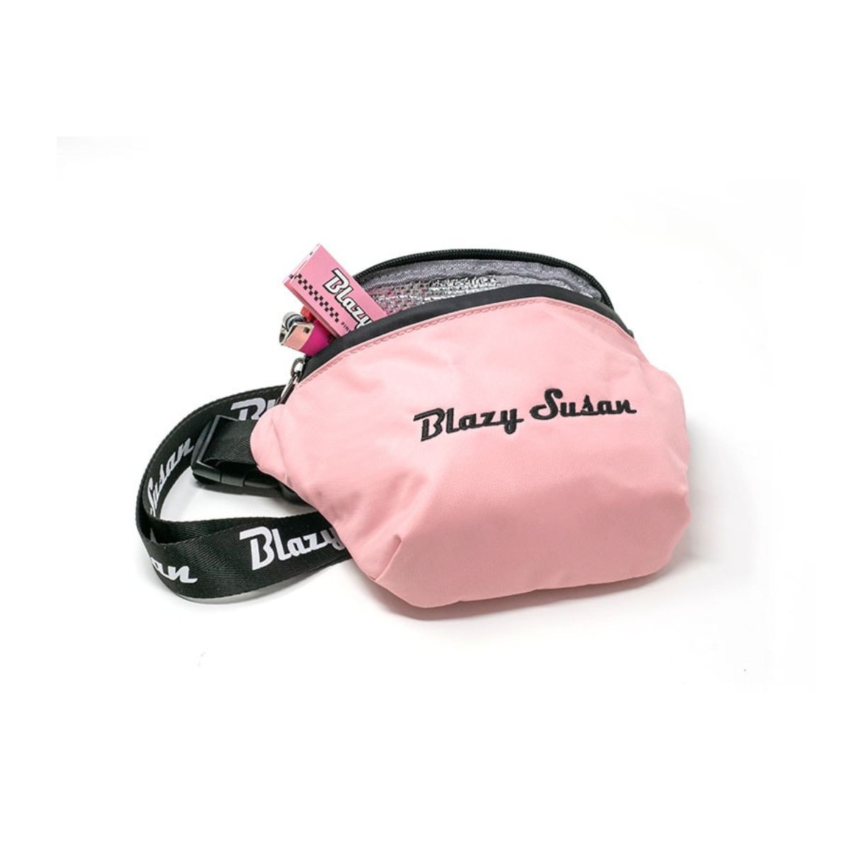 A model wearing the Blazy Susan Fanny Pack as a crossbody bag, demonstrating the adjustable strap and buckle.
