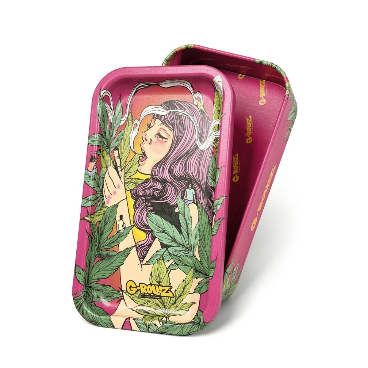 G-Rollz mini pocket storage tin and tray lid in vibrant pink finish