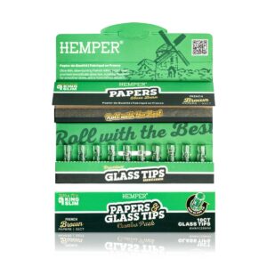 Hemper King Size Natural Brown rolling paper booklet with 10 6mm glass filter tip included.