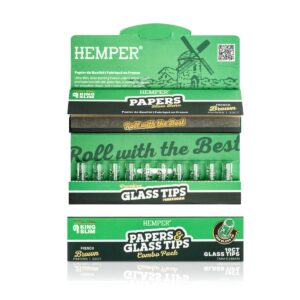 Hemper King Size Natural Brown rolling paper booklet featuring 10 7mm glass filter tip.