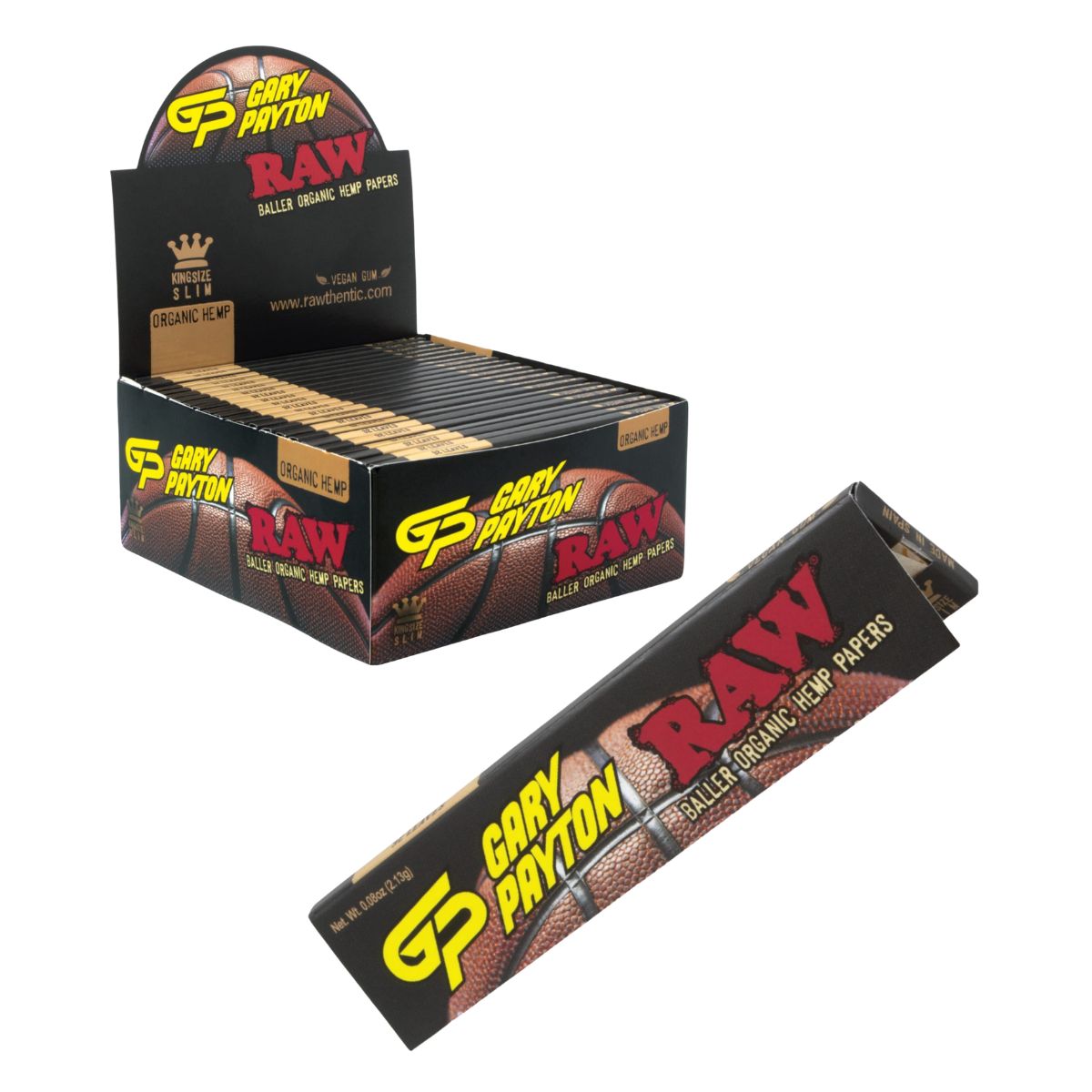 Close-up view of RAW x Gary Payton Baller edition rolling papers highlighting the ultra-thin organic hemp material.
